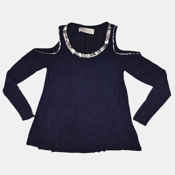 Vintage Havana Tops - Vintage Havana Distressed Silver Trim Cold Shoulder Tunic Top Size S Y2K Flowy